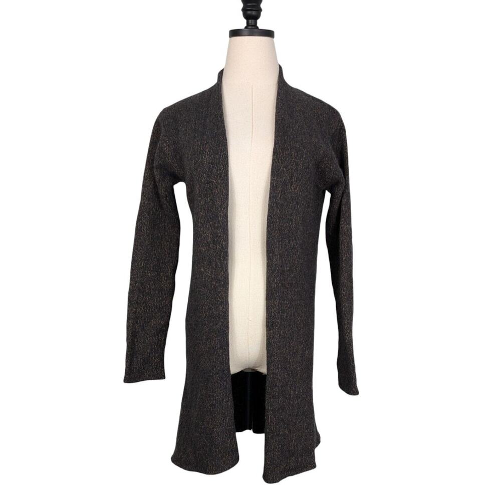 Eileen Fisher Cardigan Sweater PM Brown Black Wool Blend Long Open Duster Work - Picture 3 of 11